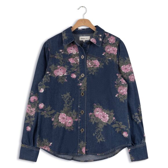 Heritage Denim Rose Print Western Shirt - Picture 1 of 12